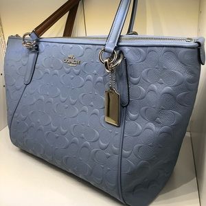 Coach Embossed Signature Leather Ava Zip Tote Blue
